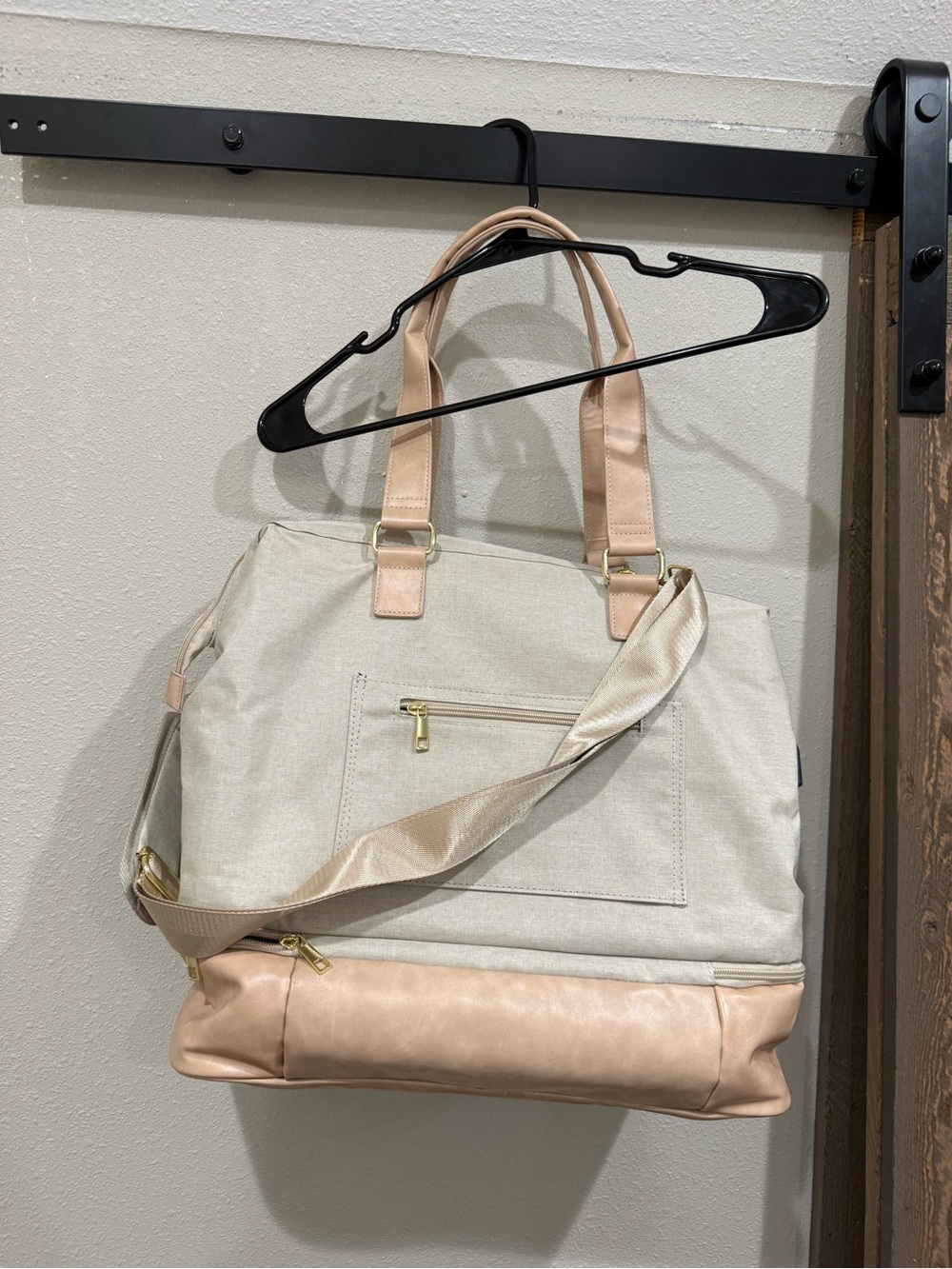 Women's Canvas Weekender Tote Bag in Beige and Blush